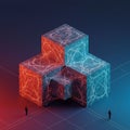 A digital illustration depicts three interconnected cubes arranged in Royalty Free Stock Photo
