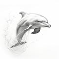 Digital Illustration: Detailed Pencil Drawing Of A Jumping Dolphin