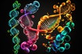 Digital illustration of different colored structures of DNA and molecule on black background Royalty Free Stock Photo