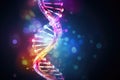Digital illustration DNA structure in colour background 3D rendered image, Code of genetic human Spiral DNA polygonal, AI