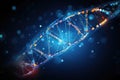 Digital illustration DNA structure on dark background. 3d rendering toned image, code of genetic human Spiral DNA polygonal, AI
