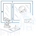 The doctor conducts research and tests in the laboratory. Digital illustration.