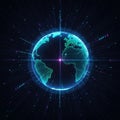 Lines and binary code elements surround the globe emphasizing Royalty Free Stock Photo