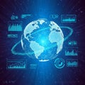 Illustration of Earth surrounded by data elements featuring a wireframe Royalty Free Stock Photo