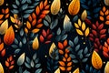 Autumn Leaves Illustration Background. Foliage on Black Background. Generative AI.