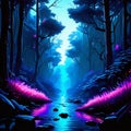 Digital Illustration of a Fantasy Forest with a Path in the Foreground Generative AI Royalty Free Stock Photo