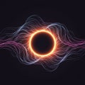 A digital illustration features a central black circle resembling a solar eclipse, Royalty Free Stock Photo