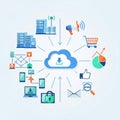 Digital illustration features a central cloud Royalty Free Stock Photo