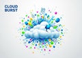 A digital illustration features a central white cloud with an array of colorful geometric Royalty Free Stock Photo