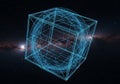 3D shape, resembling a cube encapsulating a sphere, set against a Royalty Free Stock Photo