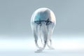 Cybernetic cute jellyfish robot with transparent glass body, 3D style digital illustration