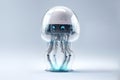 Cybernetic cute jellyfish robot with transparent glass body, 3D style digital illustration