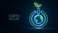 Earth hour earth hour graphic featuring a globe inside a power button with a plant growing out the top Royalty Free Stock Photo