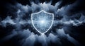 A digital illustration features a glowing shield at the center, Royalty Free Stock Photo