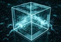 A digital illustration features a glowing, transparent cube with Royalty Free Stock Photo