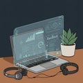 A digital illustration features a laptop with futuristic holographic displays showing Royalty Free Stock Photo