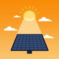A digital illustration features a solar panel absorbing sunlight. The panel is composed Royalty Free Stock Photo