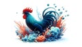 A digital illustration features a stylized rooster amid Royalty Free Stock Photo
