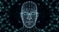 A digital illustration features a wireframe head composed of Royalty Free Stock Photo