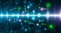 Digital illustration featuring a central waveform surrounded Royalty Free Stock Photo