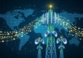 A digital illustration featuring a cluster of communication towers, Royalty Free Stock Photo