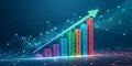 Abstract Growing Bar Graph with Upward Arrow and Network Connections Royalty Free Stock Photo