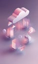 A digital illustration featuring 3D cloud shapes floating above a virtual platform with glowing connections, symbolizing cloud