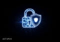 A digital illustration featuring a glowing blue padlock with a shield icon, symbolizing cybersecurit Royalty Free Stock Photo