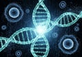 A digital illustration featuring a glowing DNA helix made of binary Royalty Free Stock Photo