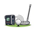 Rangefinder and putter are predominantly gray with black and Royalty Free Stock Photo