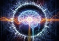 The brain enhances the futuristic and technological theme, emphasizing Royalty Free Stock Photo