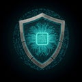 A digital illustration featuring a metallic shield with a circuit pattern, symbolizing Royalty Free Stock Photo