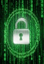 A digital illustration featuring a silver padlock with a keyhole at the center. Surrounding the Royalty Free Stock Photo