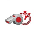 A digital illustration featuring a silver whistle with red accents, paired with a red Royalty Free Stock Photo