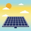 Digital illustration featuring a solar panel with a grid of dark blue cells against a clear Royalty Free Stock Photo