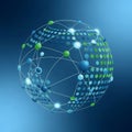 A spherical network with interconnected nodes against a gradient blue Royalty Free Stock Photo