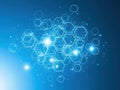 Symmetrical network of illuminated hexagons on gradient blue background Royalty Free Stock Photo