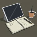 A digital illustration featuring a tablet with a blank screen and a foldable stand, placed Royalty Free Stock Photo