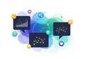Digital illustration featuring three dark speech bubbles containing multicolored graphs and charts Royalty Free Stock Photo