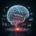 A digital illustration featuring a transparent, glowing blue brain hovering above a Royalty Free Stock Photo