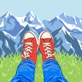 Digital illustration with feet on the grass.