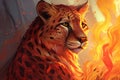 Digital illustration of fire cheetah, animals, wildlife