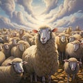 Digital illustration of flock of sheep