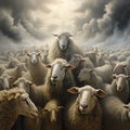 Digital illustration of flock of sheep