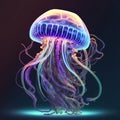 Digital illustration of fluorescent medusa, beautiful jellyfish, close-up Royalty Free Stock Photo