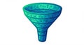 A digital illustration of a funnel-shaped object featuring various technology and data- Royalty Free Stock Photo