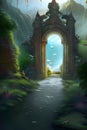 Digital illustration of a gate to heaven with beautiful entrance to heaven