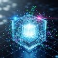 A digital illustration of a glowing cube composed of intricate circuit patterns, Royalty Free Stock Photo