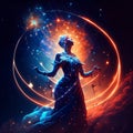 Digital illustration of the goddess of love in a futuristic space background. Generative AI