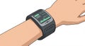 A digital illustration of a hand wearing a smart wristwatch with a rectangular display. Royalty Free Stock Photo